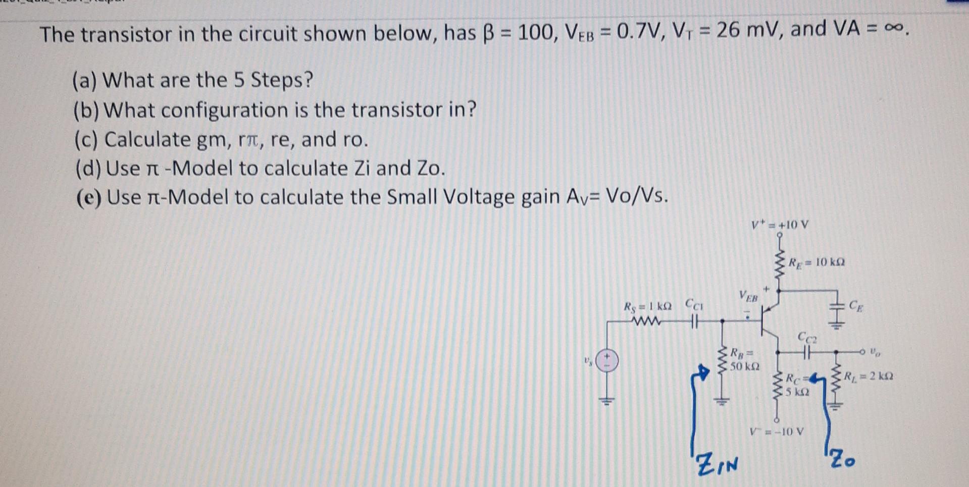 Solved The transistor in the circuit shown below, has B = | Chegg.com