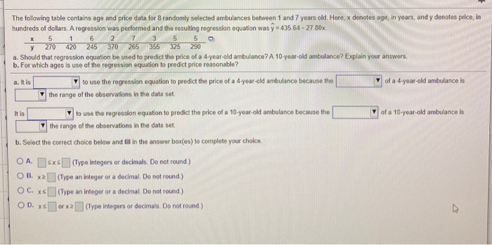 Solved The following table contains age and price data for 8 | Chegg.com