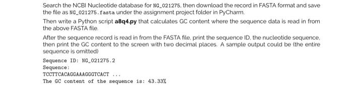 Solved Search the NCBI Nucleotide database for NG_021275, | Chegg.com