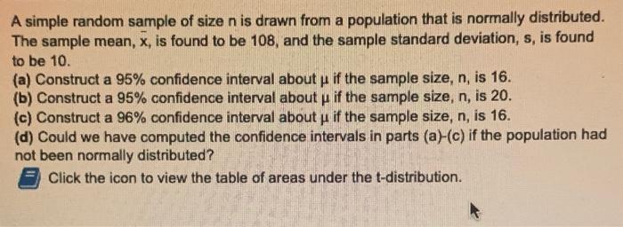 Solved A simple random sample of size n is drawn from a | Chegg.com