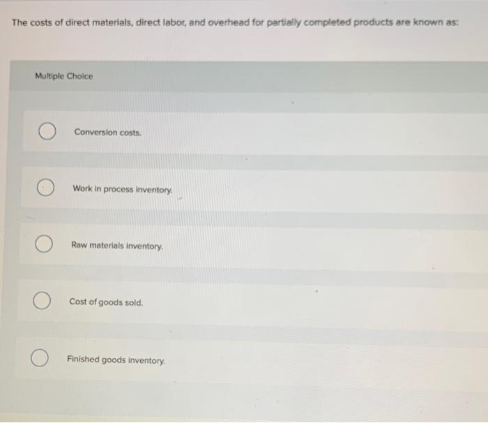 Solved The costs of direct materials, direct labor, and | Chegg.com