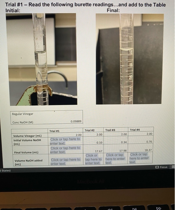 Solved Trial 1 Read the following burette readings...and
