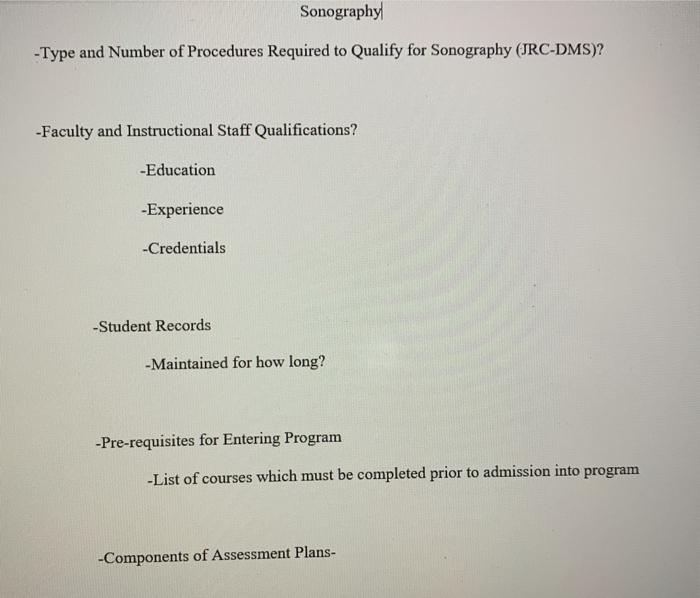 Sonography -Type and Number of Procedures Required to Qualify for Sonography (JRC-DMS)? - Faculty and Instructional Staff Qua