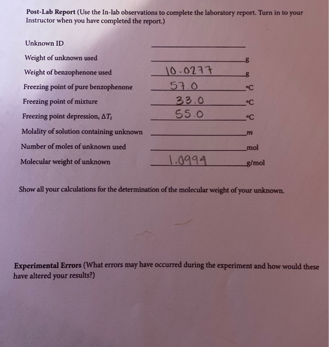 Solved Post-Lab Report (Use the In-lab observations to | Chegg.com