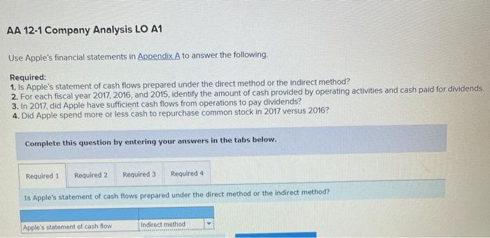 Solved AA 12-1 Company Analysis LO A1 Use Apple's Financial | Chegg.com