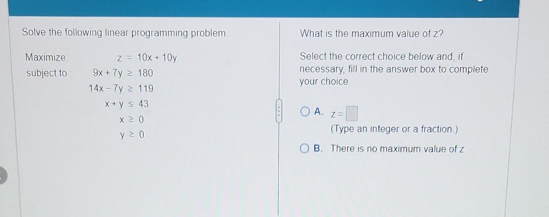 Solved Solve the following linear programming problem What | Chegg.com