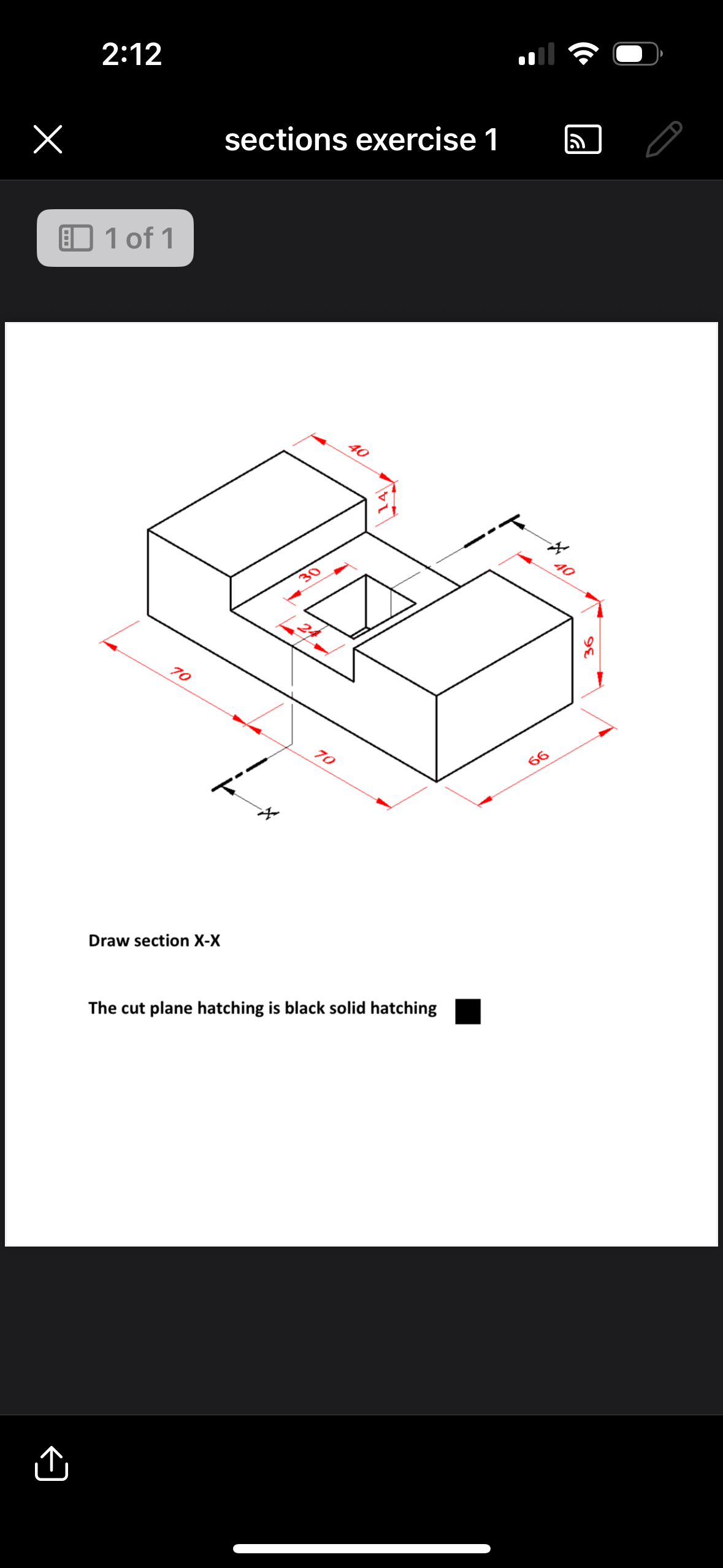 Solved sections exercise 11 ﻿of 1Draw section X-XThe cut | Chegg.com