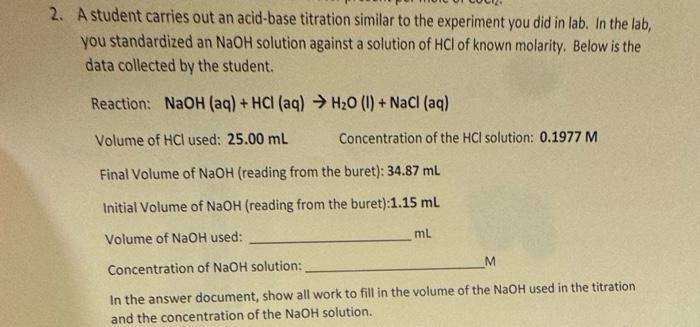 Solved A student carries out an acid-base titration similar | Chegg.com