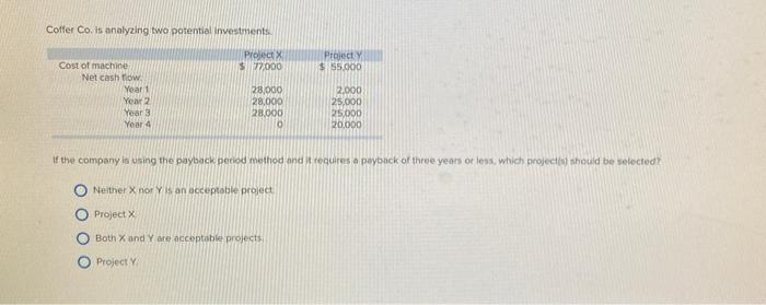 Solved Coffer Co Is Analyzing Two Potential Investments Chegg