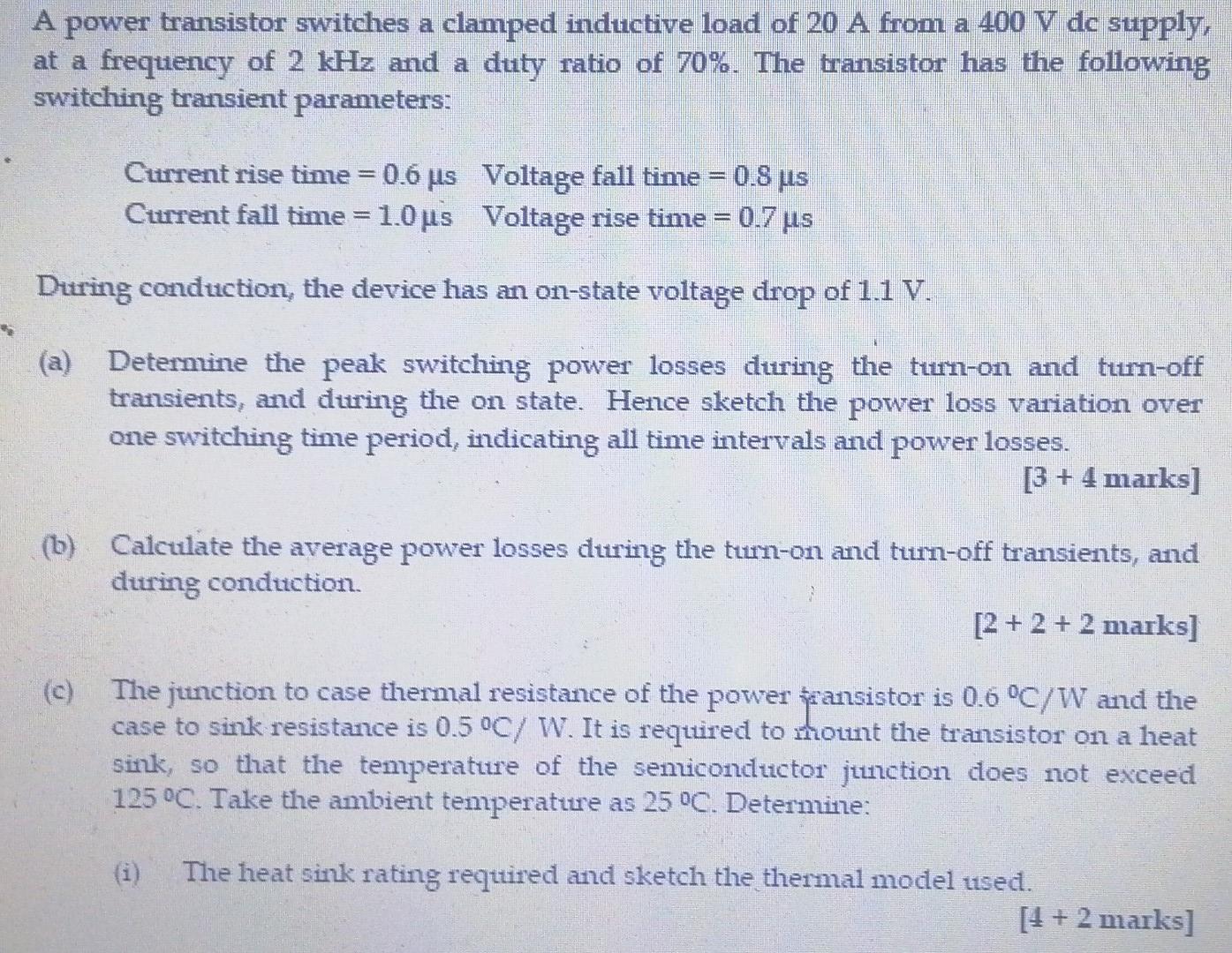 Solved A power transistor switches a clamped inductive load