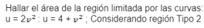 Hallar el ärea de la región limitada por las curvas \( u=2 v^{2} u=4+v^{2} \) Considerando region Tipo 2