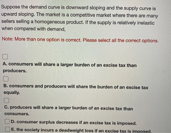 Solved Suppose the demand curve is downward sloping and the | Chegg.com