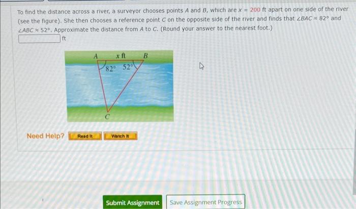 Solved To find the distance across a river, a surveyor | Chegg.com