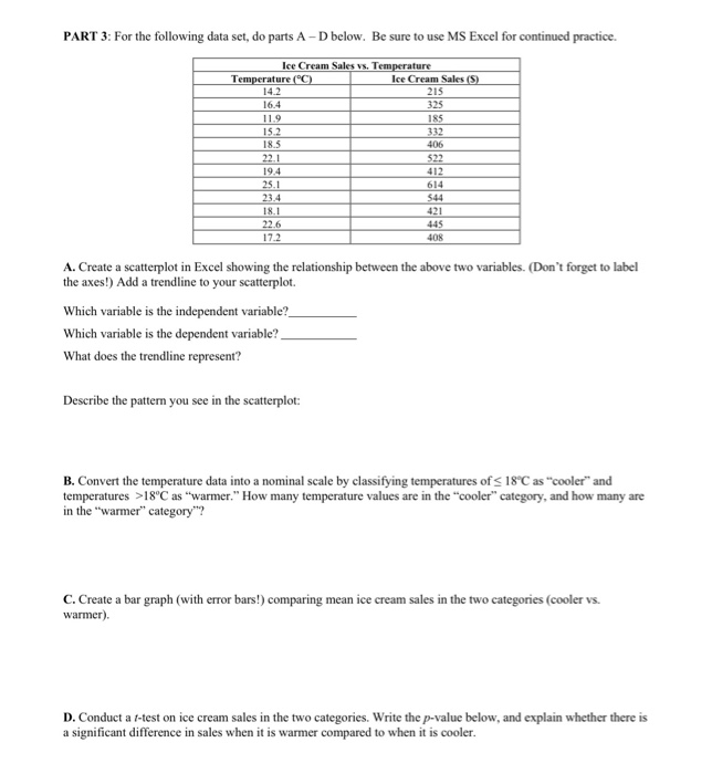 Solved PART 3: For the following data set, do parts A - D | Chegg.com