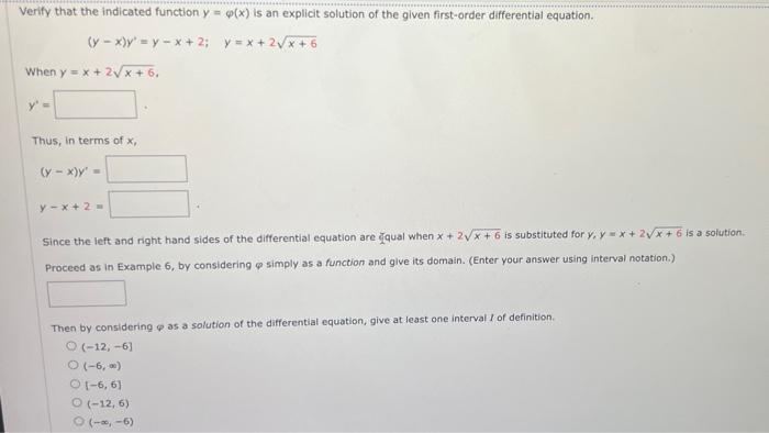 Solved Verify that the indicated function y=φ(x) is an | Chegg.com