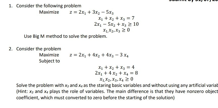 Solved 1 Consider The Following Problem Maximize Z 2x1