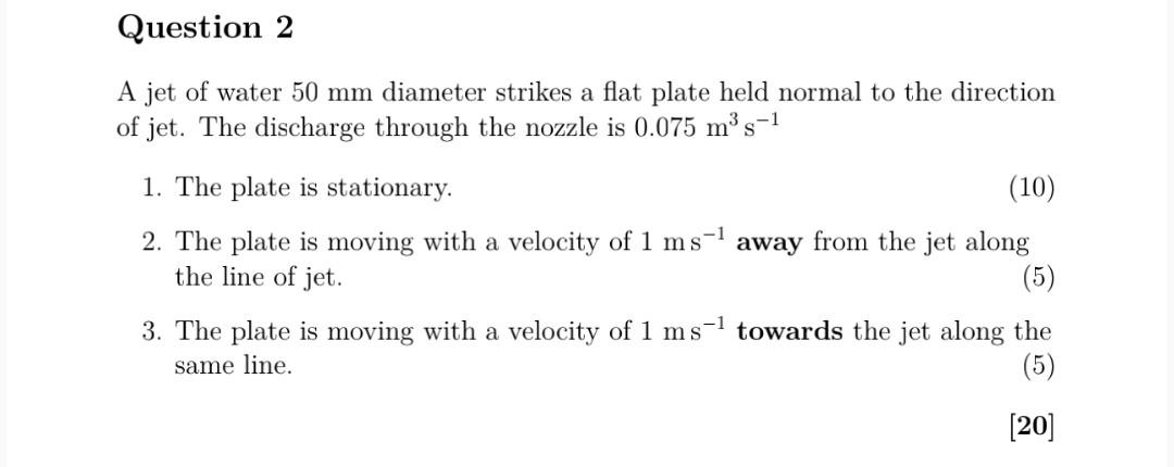 Solved A jet of water 50 mm diameter strikes a flat plate | Chegg.com