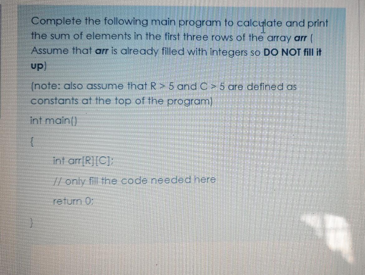 Solved Complete the following main program to calculate and | Chegg.com