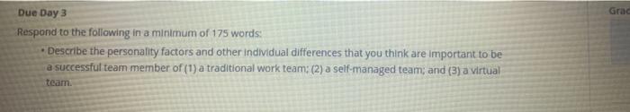 Solved Grac Due Day 3 Respond to the following in a minimum | Chegg.com