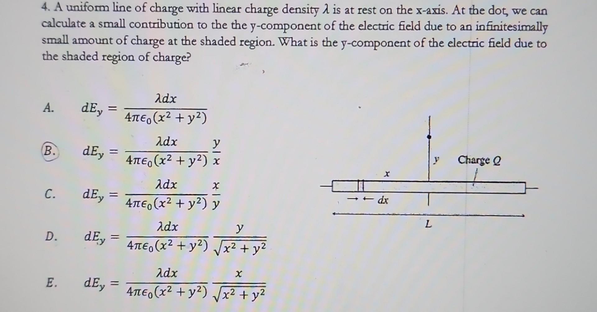 Solved 4 A Uniform Line Of Charge With Linear Charge 2273