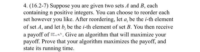Solved 4.(16.2-7) Suppose you are given two sets A and B, | Chegg.com