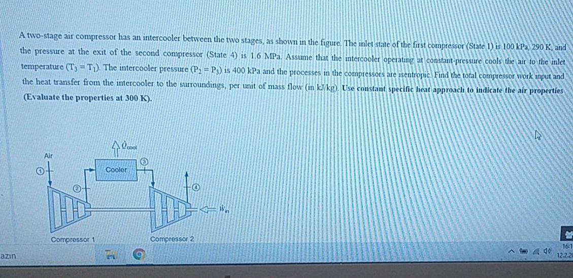 Solved A twostage air compressor has an intercooler between