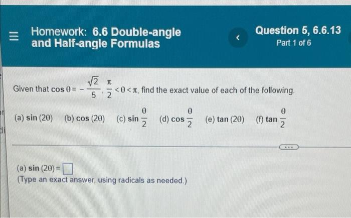 Solved TIL Homework: 6.6 Double-angle and Half-angle | Chegg.com