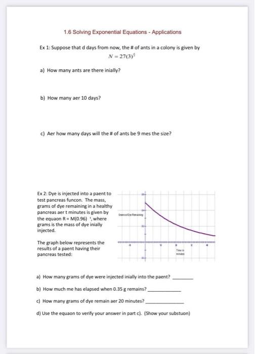 Solved 1.6 Solving Exponential Equations - Applications Ex | Chegg.com