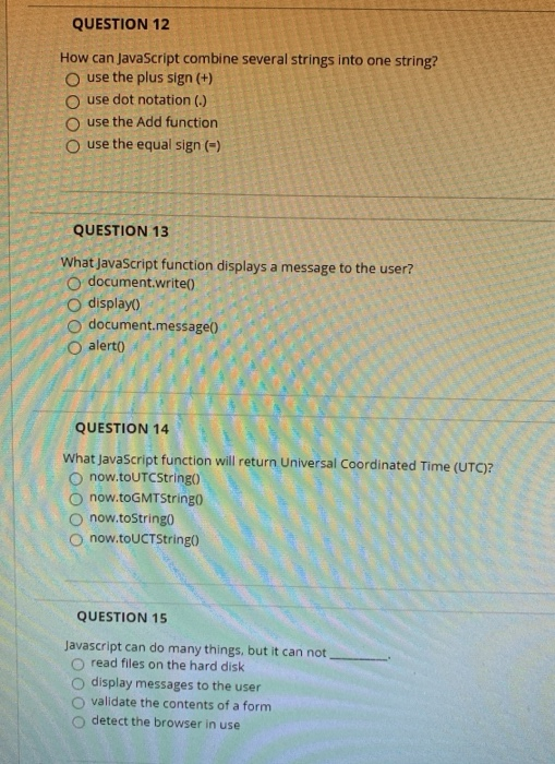 Solved QUESTION 12 How can JavaScript combine several | Chegg.com