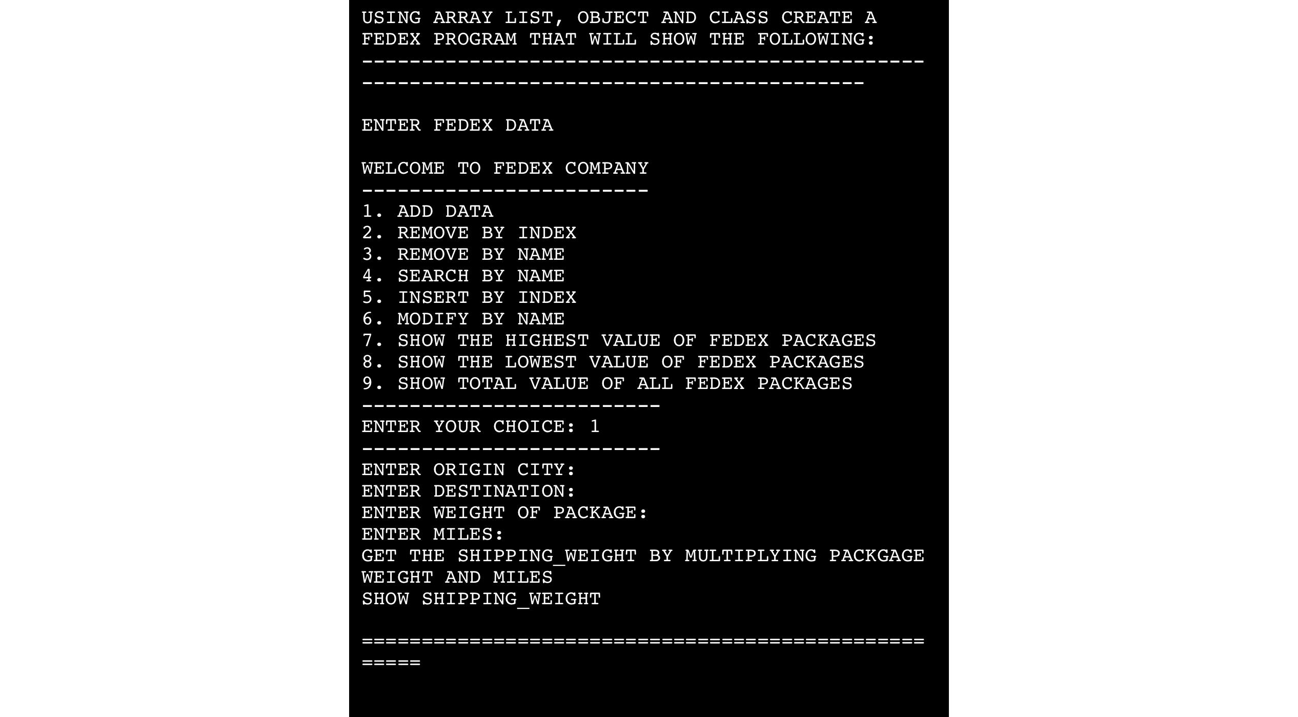 solved-using-array-list-object-and-class-create-afedex-chegg