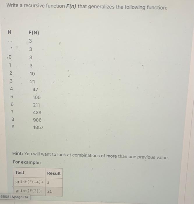 Solved Write a recursive function F(n) that generalizes the | Chegg.com