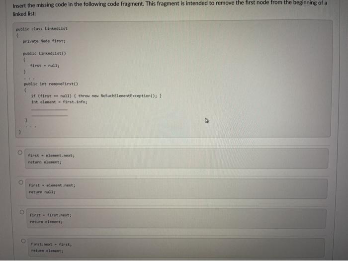Solved Insert the missing code in the following code | Chegg.com