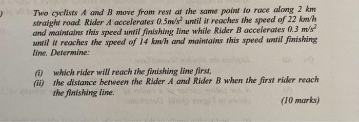 Solved Two Cyclists A And B Move From Rest At The Same Point | Chegg.com