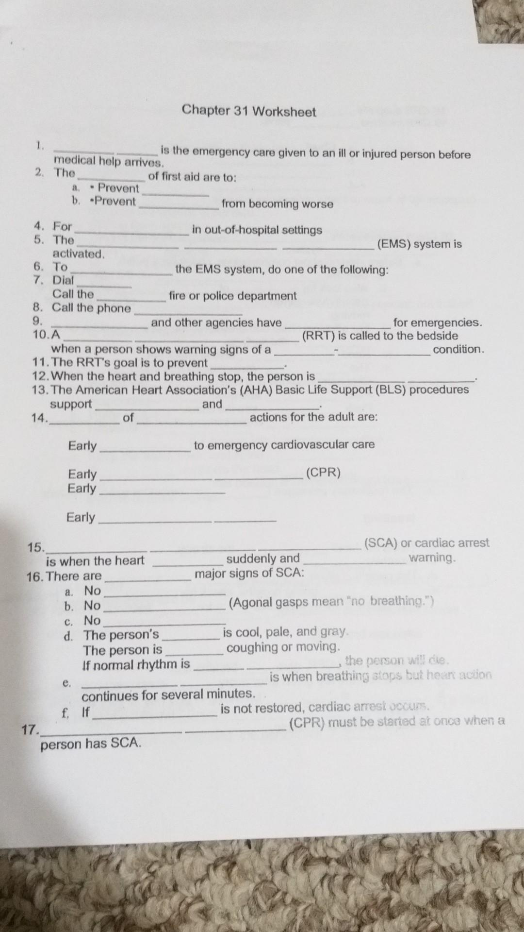 15. (SCA) or cardiac arrest is when the heart | Chegg.com