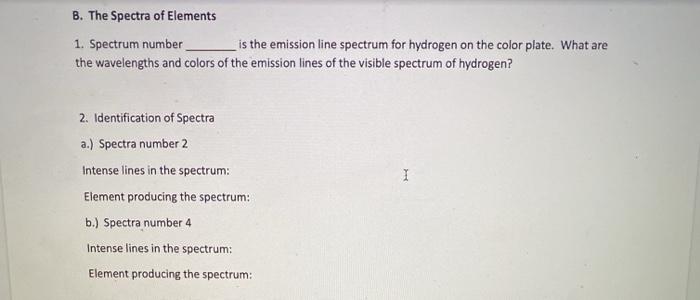 B. The Spectra of Elements 1. Spectrum number is the | Chegg.com