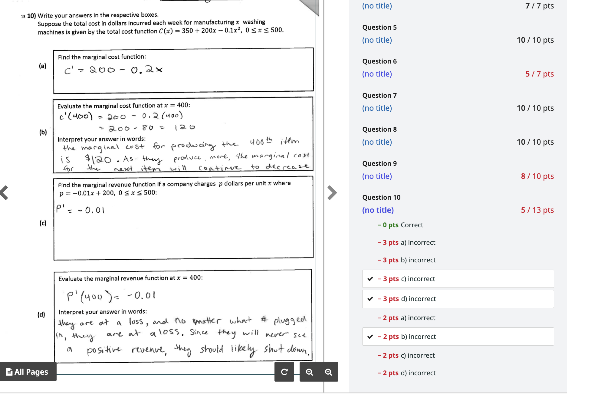 Solved 13 10) ﻿Write your answers in the respective | Chegg.com