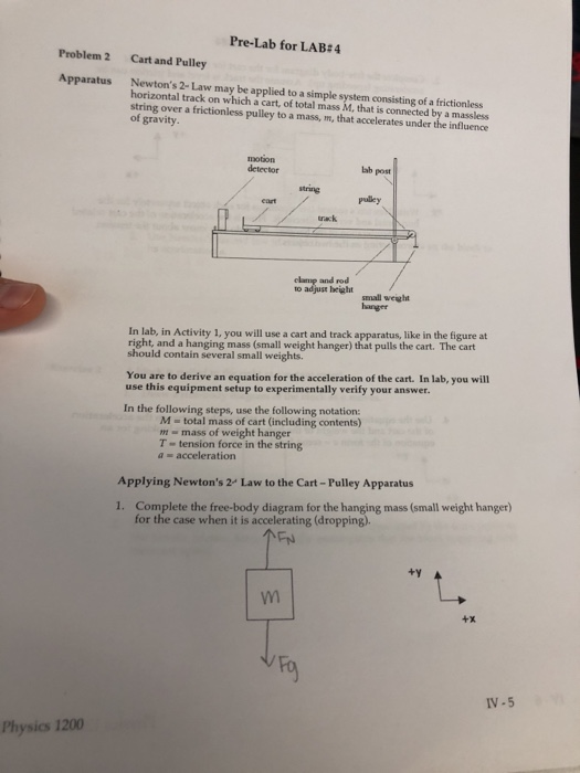 Solved Problem 2 Apparatus PreLab for LAB4 Cart and Pulley