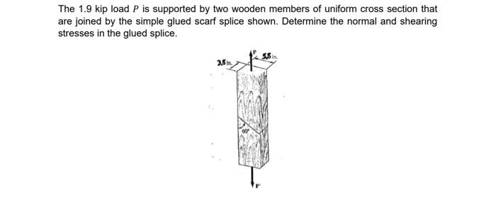 Solved The 1.9 kip load P is supported by two wooden members | Chegg.com