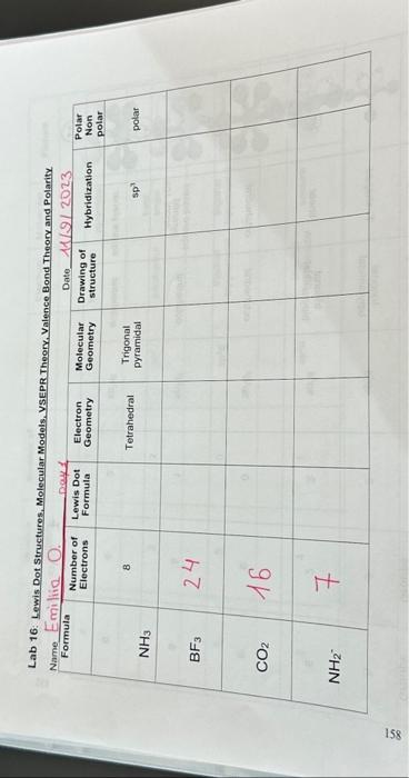 Solved Lab 16 Lewis Dot Structures Molecular Models YSEPR