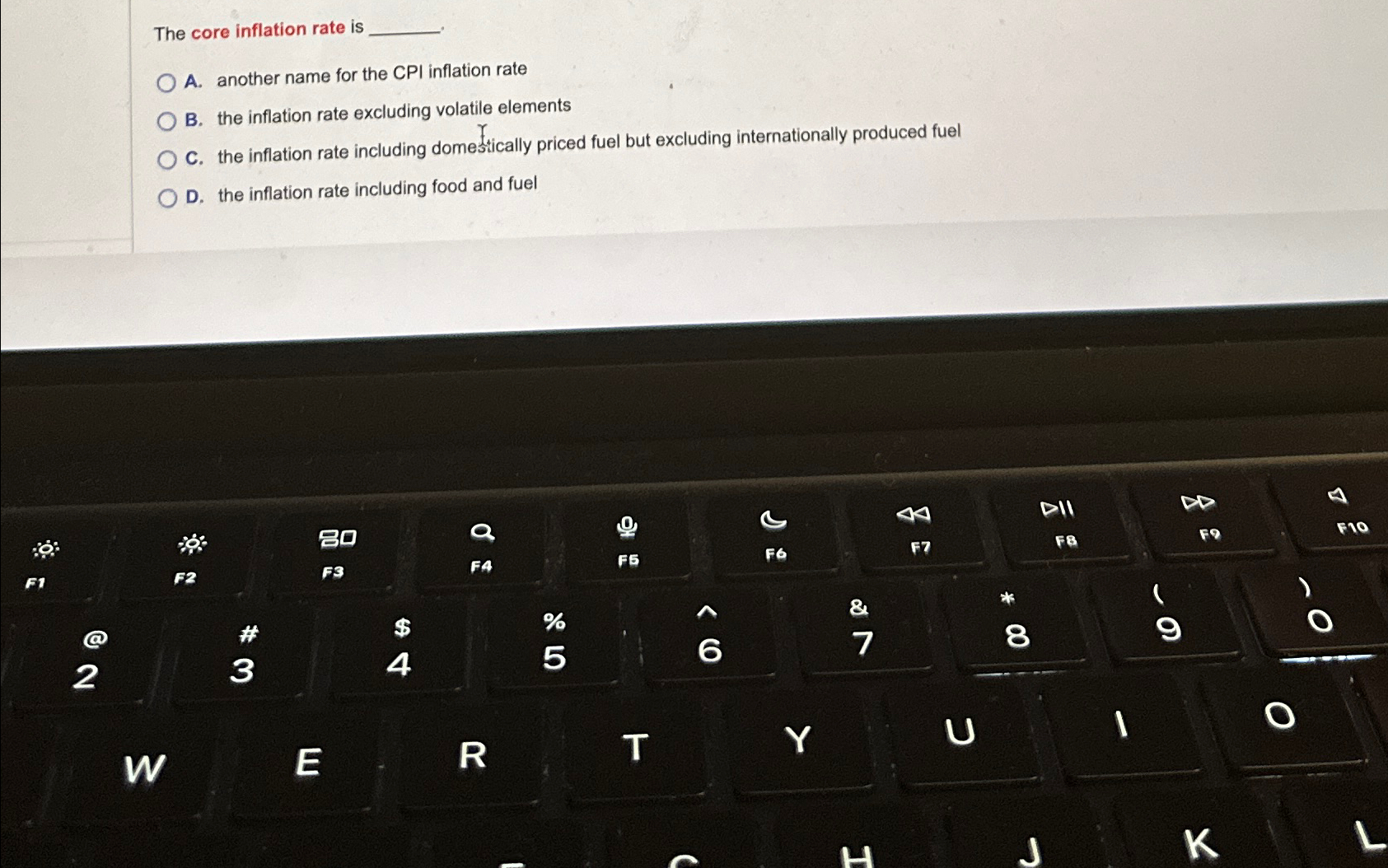 Solved The core inflation rate isA. ﻿another name for the | Chegg.com