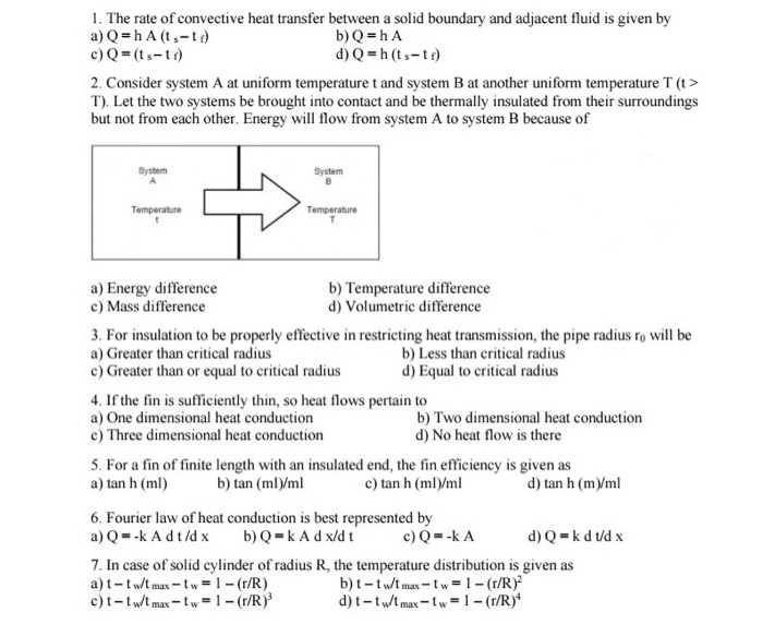 Solved 1 The Rate Of Convective Heat Transfer Between A Chegg Com