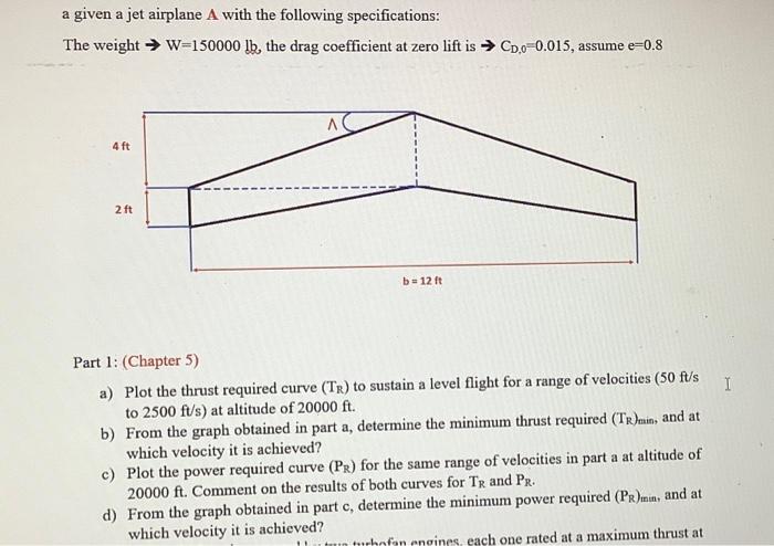 Solved a given a jet airplane A with the following | Chegg.com