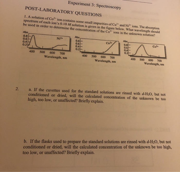 Experiment 3 Spectroscopy POSTLABORATORY QUESTIONS