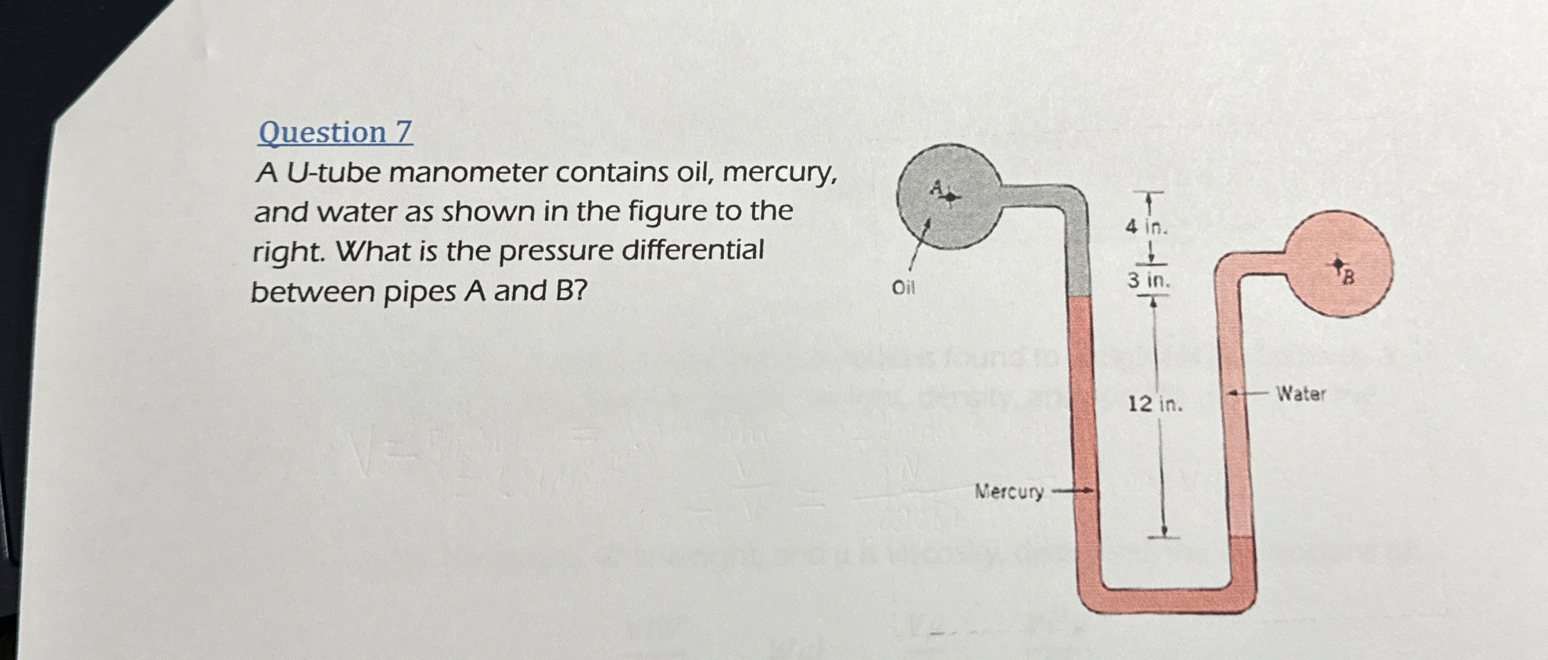 Solved Question 7A U-tube manometer contains oil, mercury, | Chegg.com