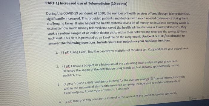 PART 1) Increased use of Telemedicine (10 points) | Chegg.com