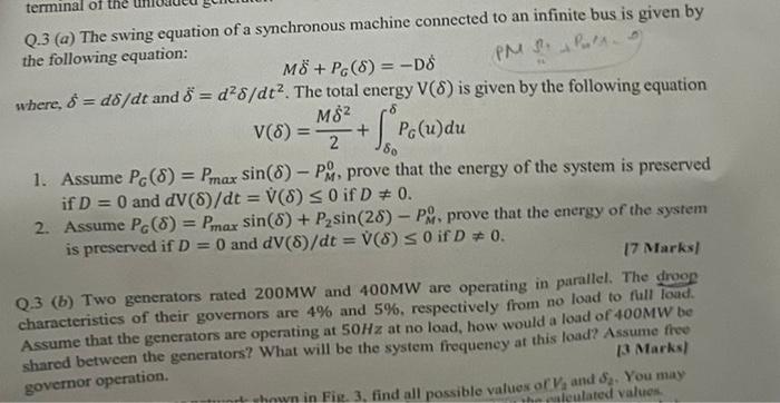 Solved Q.3 (a) The swing equation of a synchronous machine | Chegg.com