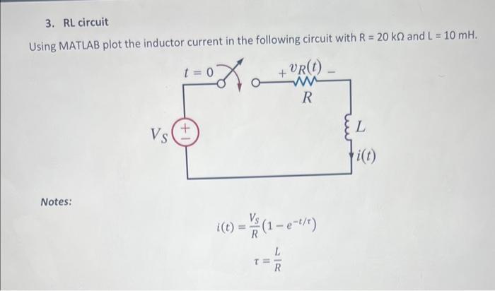 Solved 3. RL circuit Using MATLAB plot the inductor current | Chegg.com