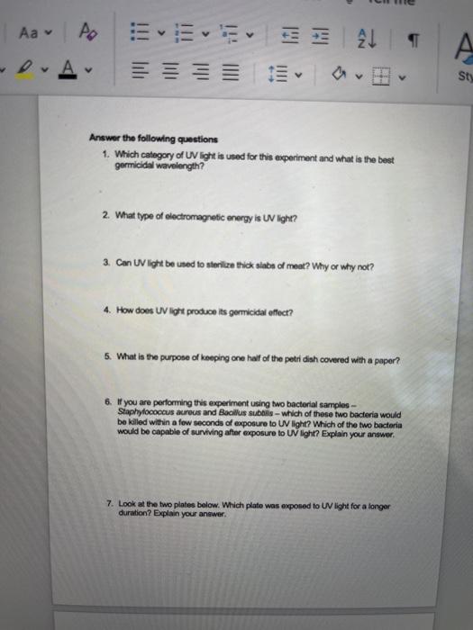 Solved Lab Assignment - Effect of Ultraviolet Light on | Chegg.com