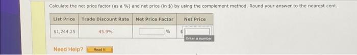 Solved Calculate the net price factor (as a %) and net price | Chegg.com