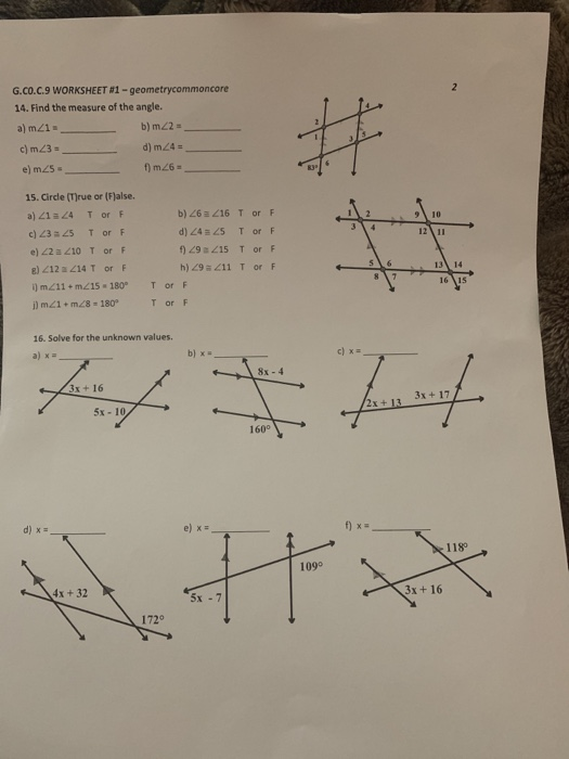 Solved G Co C 9 Worksheet 1 Geometrycommoncore 14 Fin Chegg Com